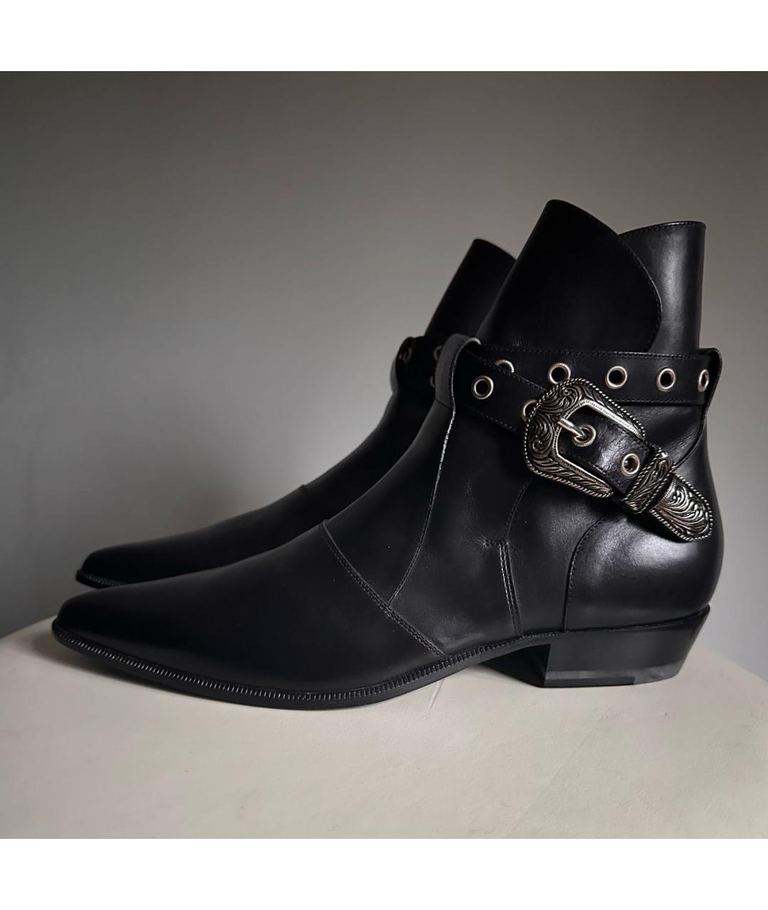 SAINT LAURENT Черные кожаные высокие ботинки, фото 2