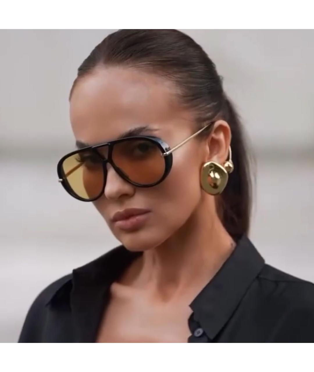 BOTTEGA VENETA Золотые пластиковые солнцезащитные очки, фото 5