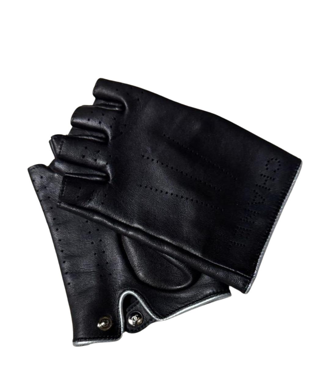 CHANEL Черные кожаные митенки, фото 1