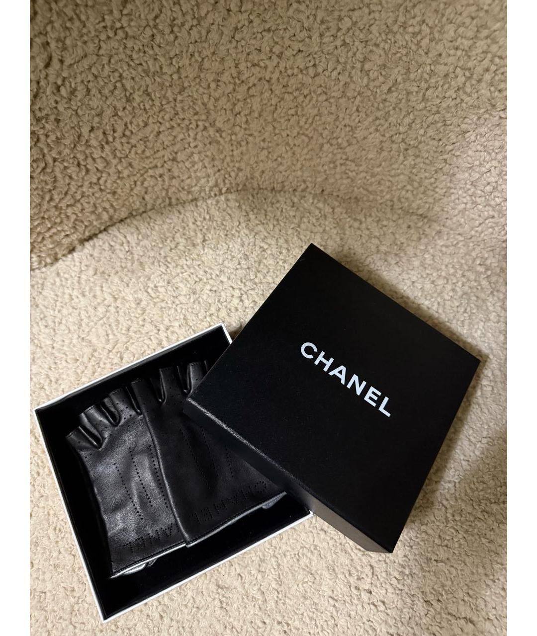 CHANEL Черные кожаные митенки, фото 5