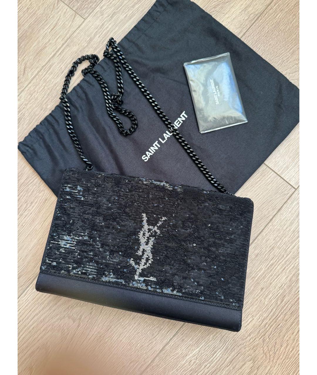 SAINT LAURENT Черная шелковая сумка через плечо, фото 3