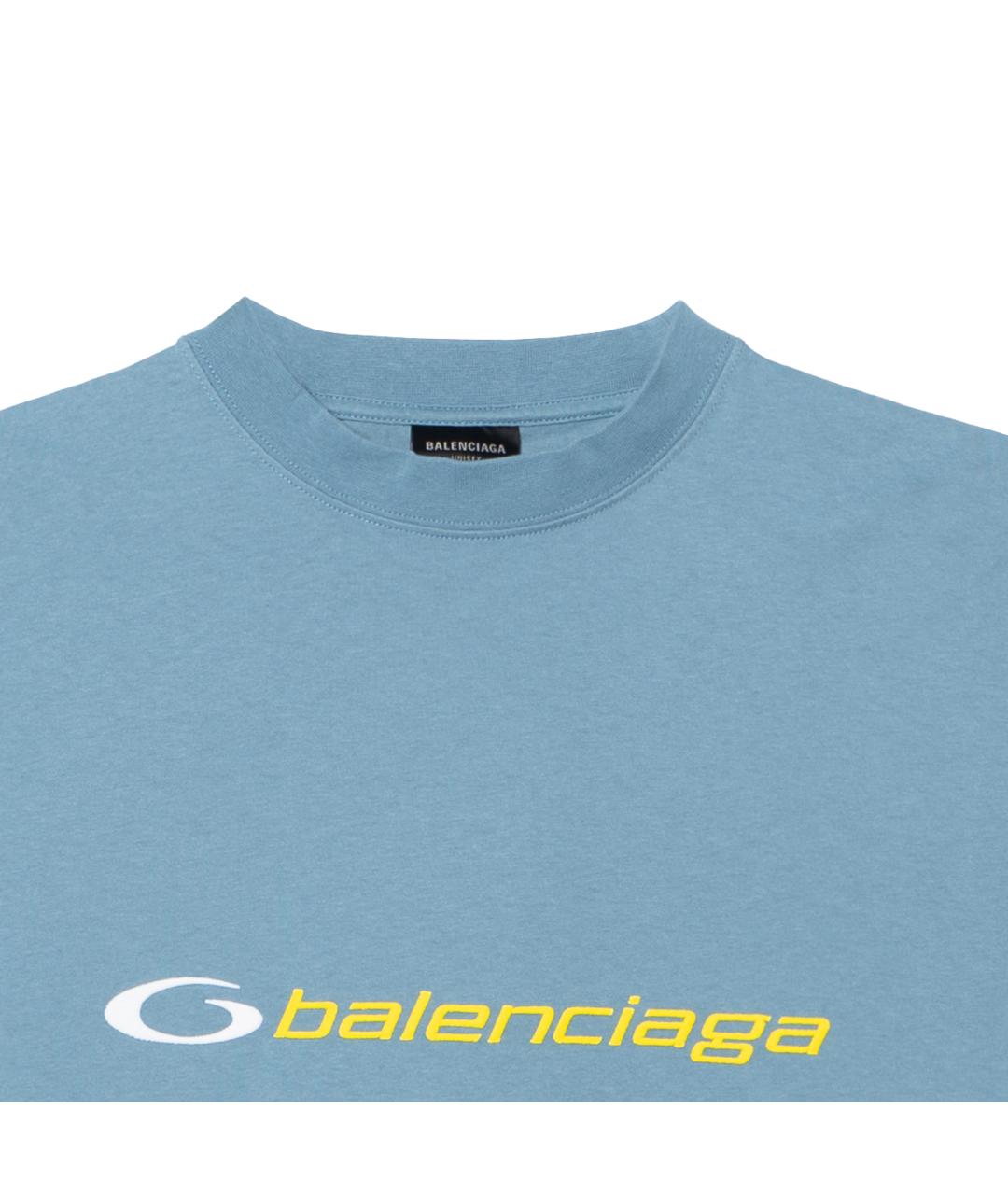BALENCIAGA Голубая хлопковая футболка, фото 6