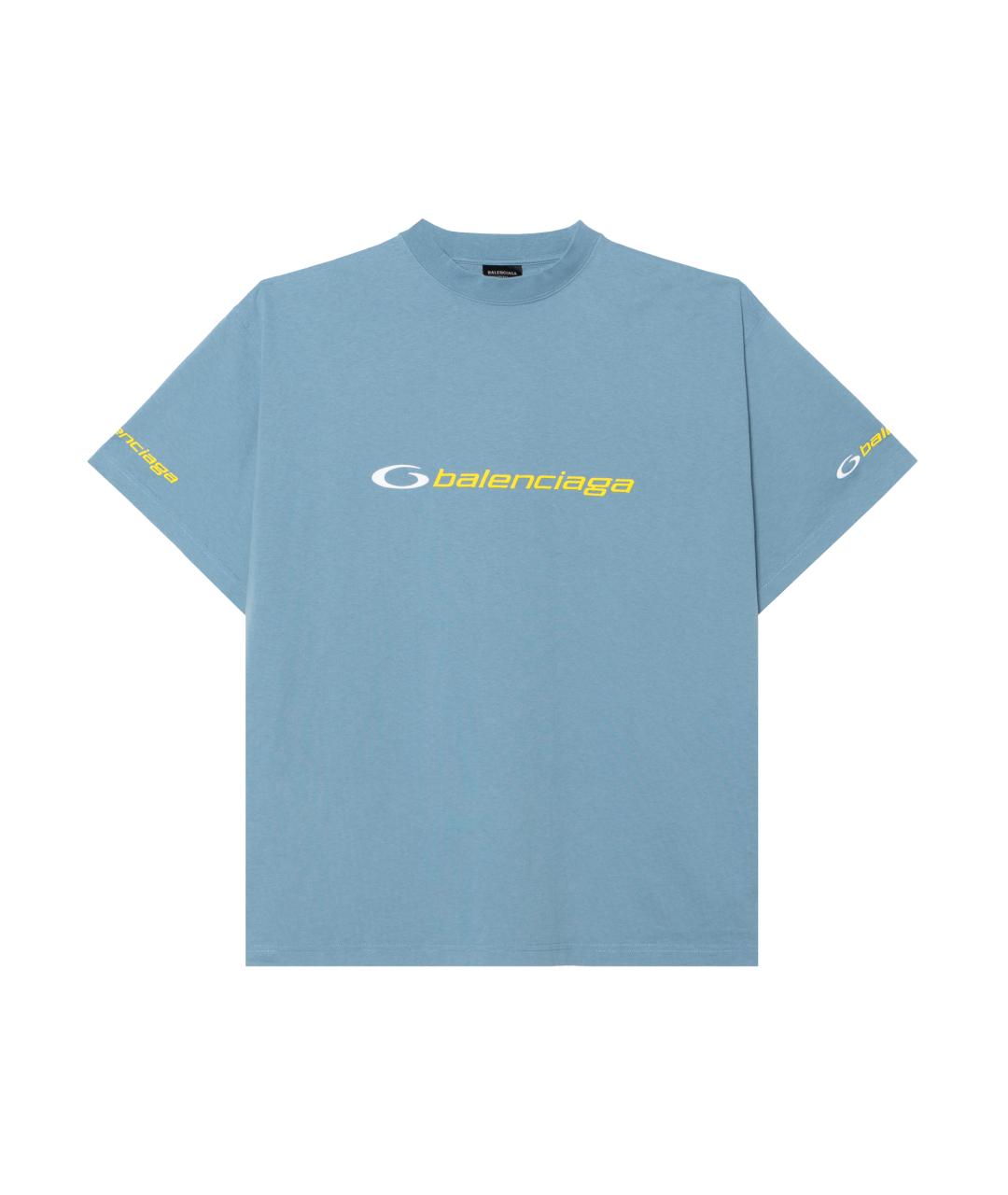 BALENCIAGA Голубая хлопковая футболка, фото 1