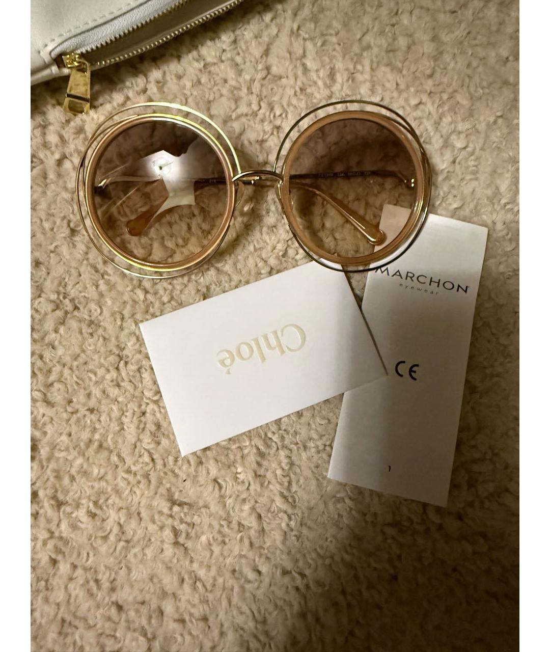 CHLOE Бежевые металлические солнцезащитные очки, фото 6