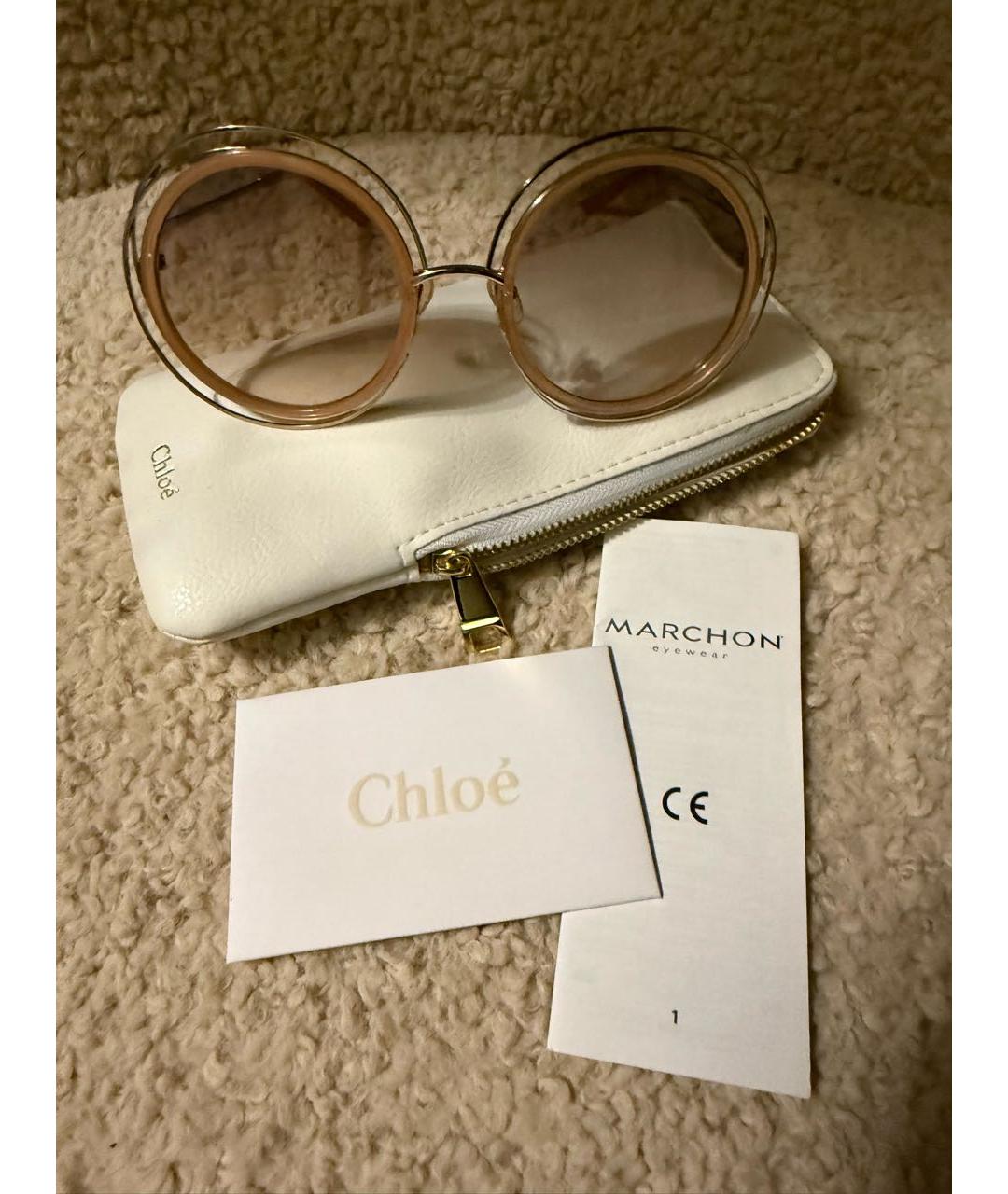 CHLOE Бежевые металлические солнцезащитные очки, фото 4