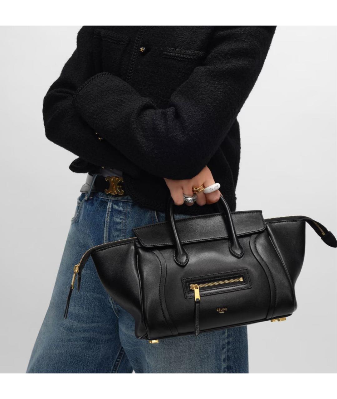 CELINE Черная кожаная сумка тоут, фото 2