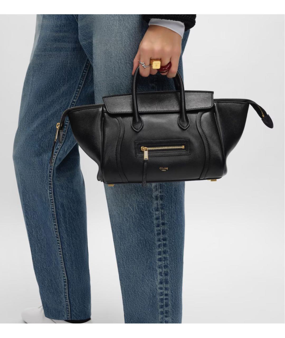 CELINE Черная кожаная сумка тоут, фото 4
