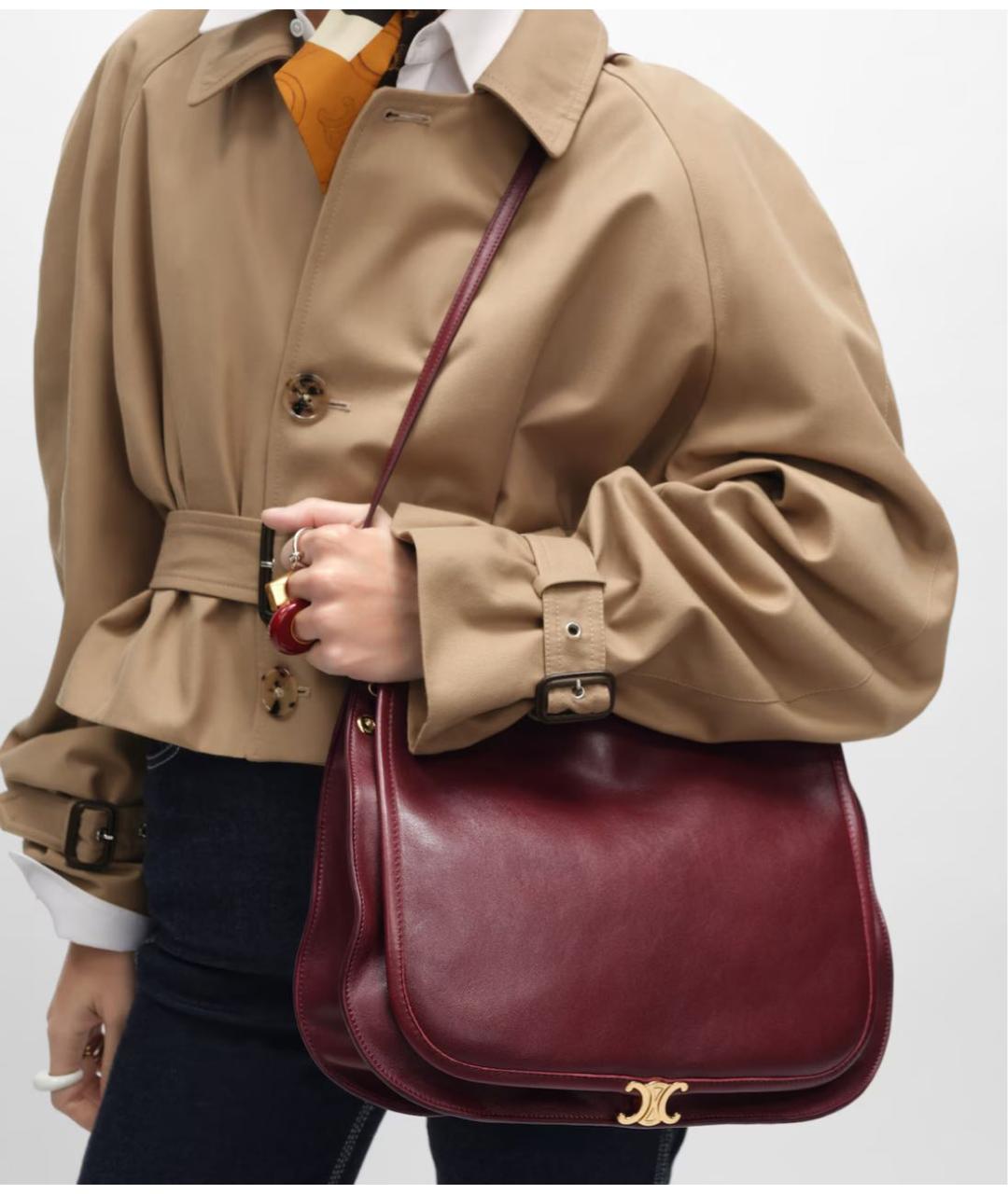 CELINE Бордовая кожаная сумка через плечо, фото 3