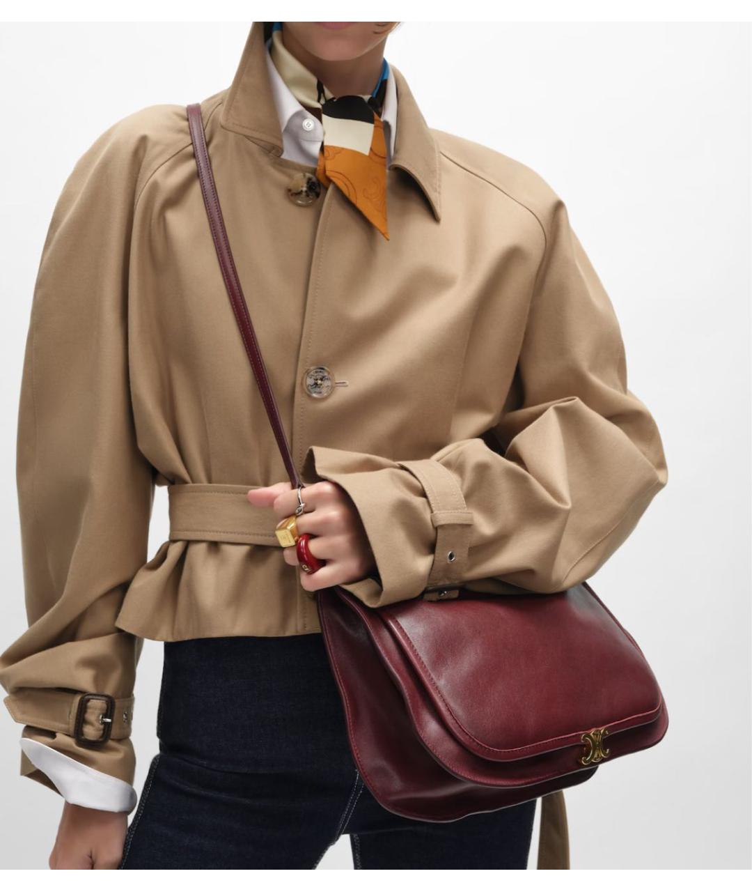 CELINE Бордовая кожаная сумка через плечо, фото 2