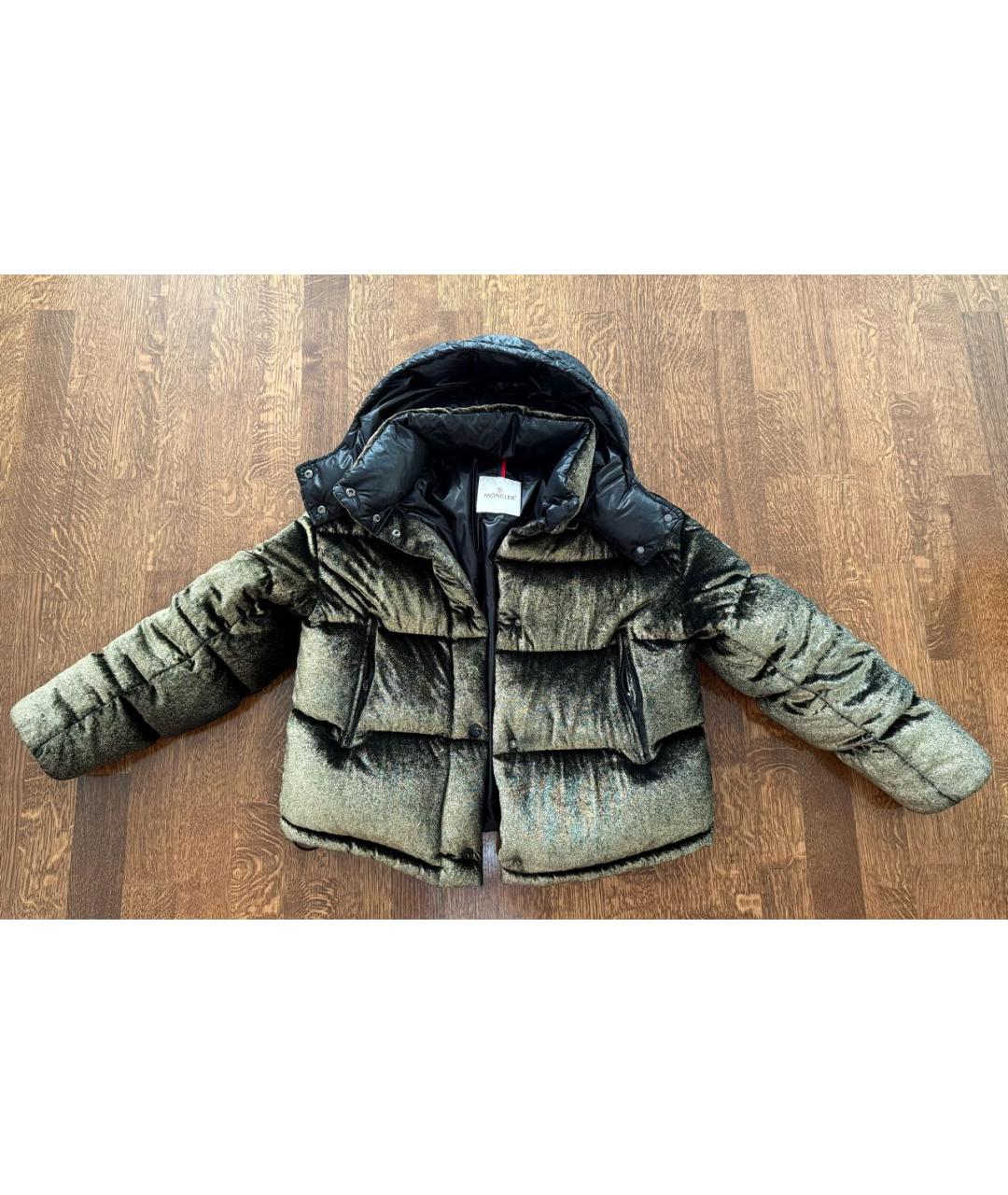 MONCLER Золотой полиэстеровый пуховик, фото 2