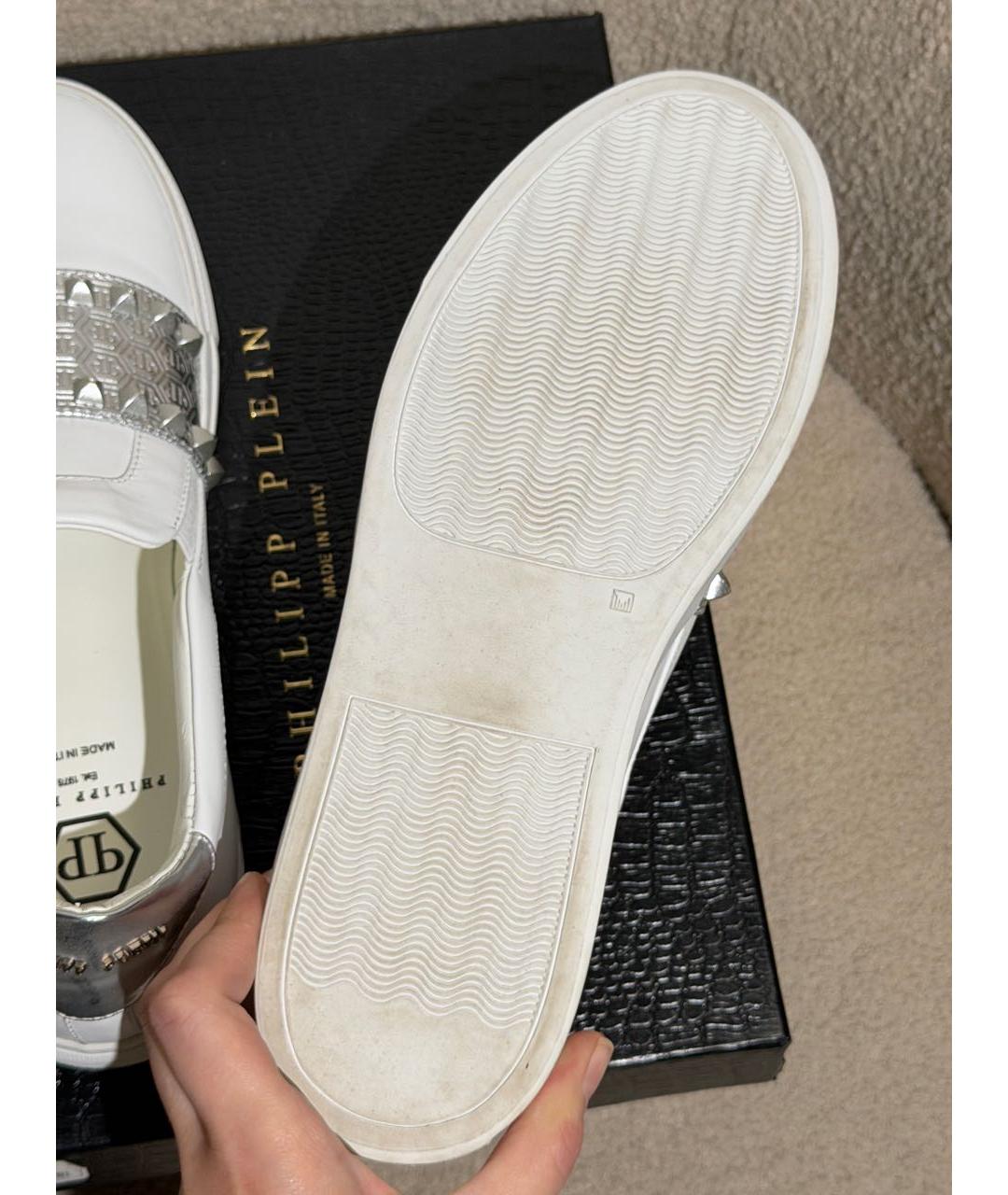 PHILIPP PLEIN Белые кожаные слипоны, фото 6