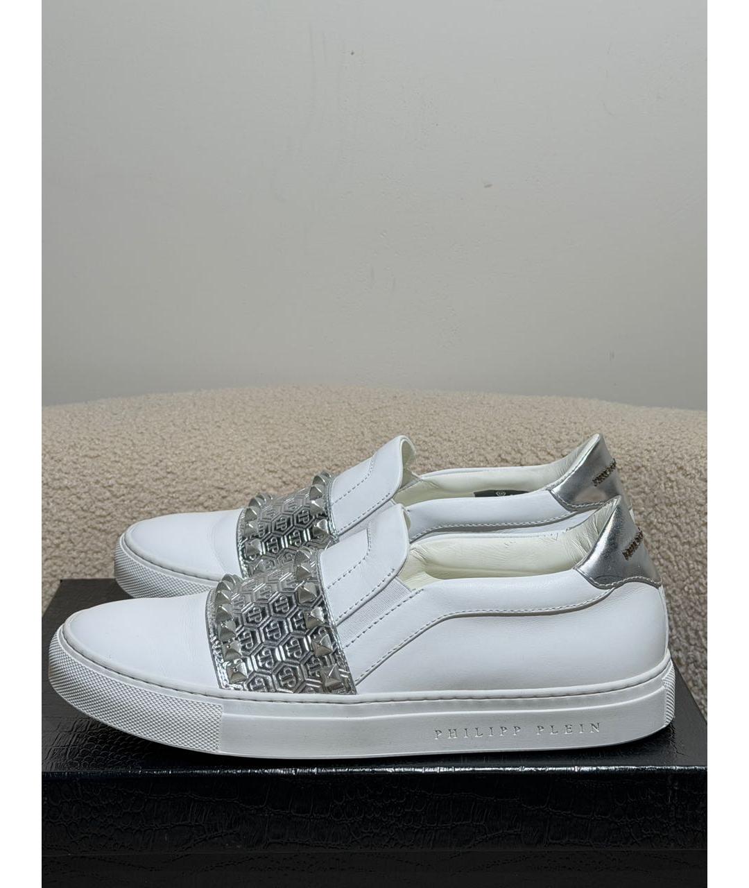 PHILIPP PLEIN Белые кожаные слипоны, фото 5