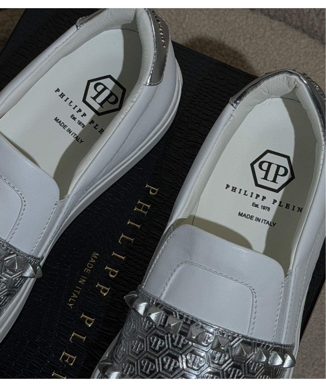 PHILIPP PLEIN Белые кожаные слипоны, фото 3