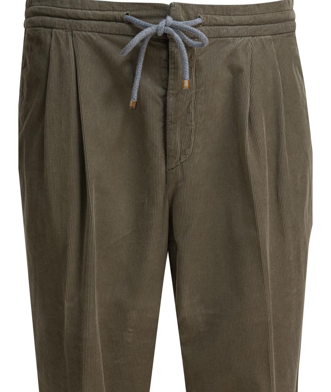 BRUNELLO CUCINELLI Зеленые хлопковые повседневные брюки, фото 3