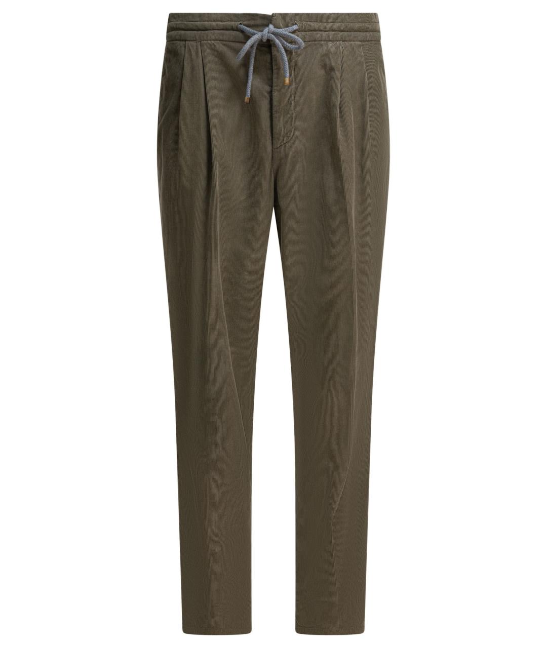 BRUNELLO CUCINELLI Зеленые хлопковые повседневные брюки, фото 1