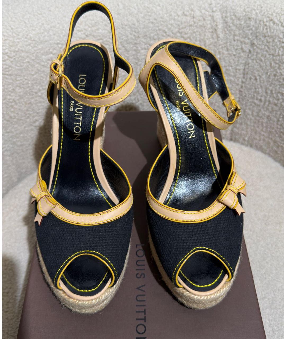 LOUIS VUITTON Темно-синие текстильные босоножки, фото 5