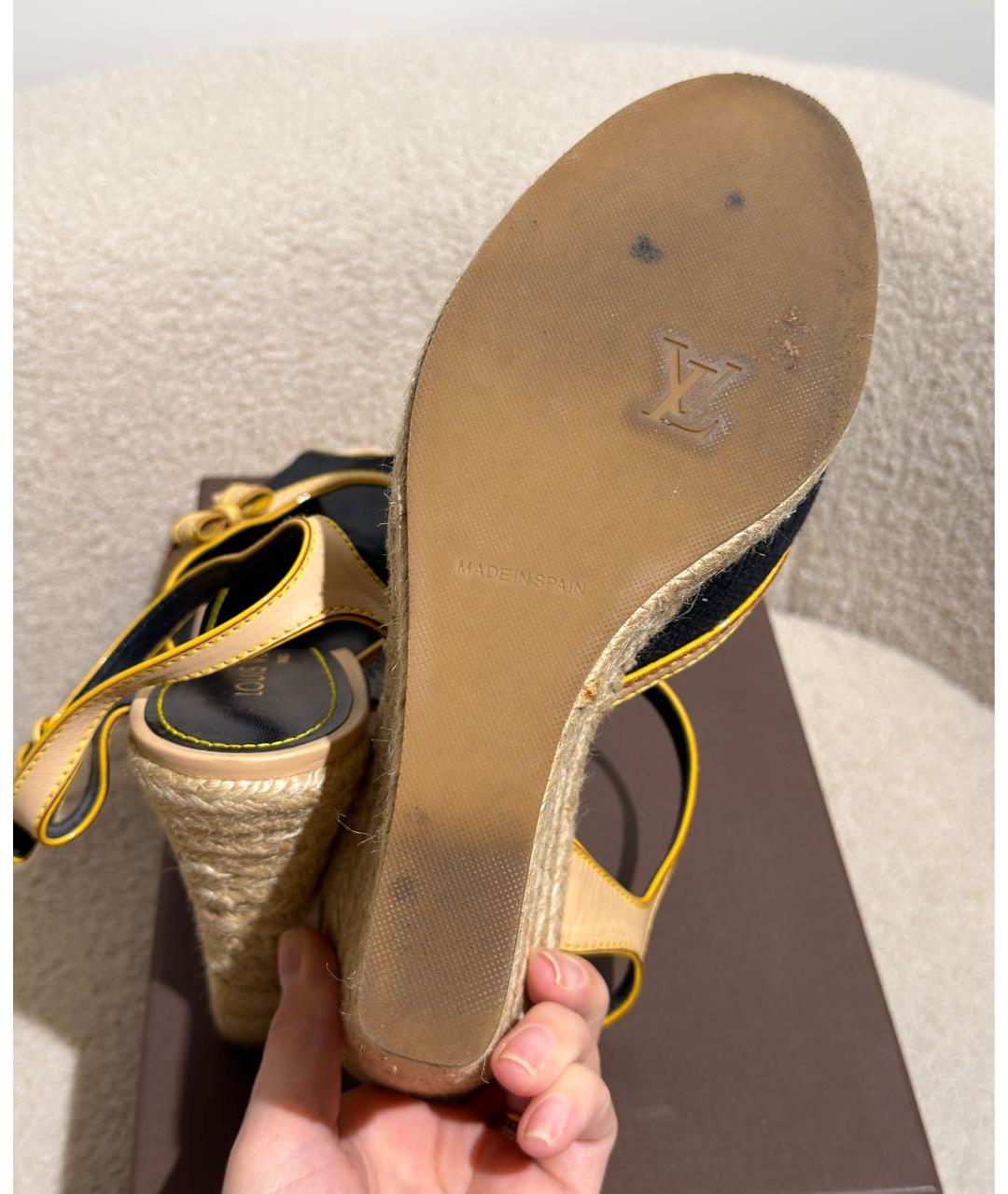 LOUIS VUITTON Темно-синие текстильные босоножки, фото 7