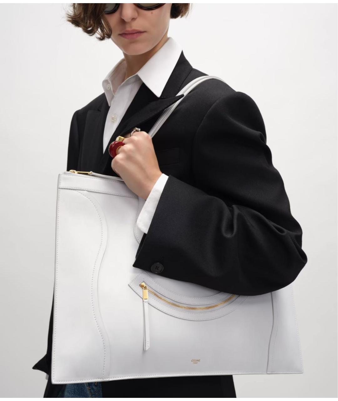 CELINE Белая кожаная сумка тоут, фото 2