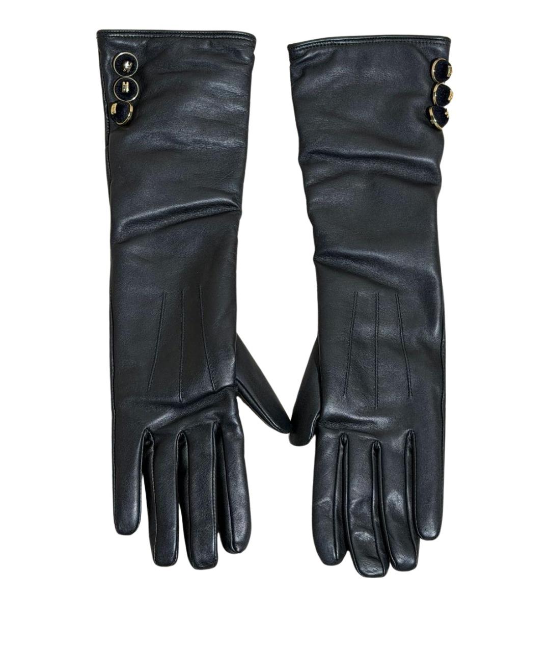 ELISABETTA FRANCHI Черные кожаные перчатки, фото 1