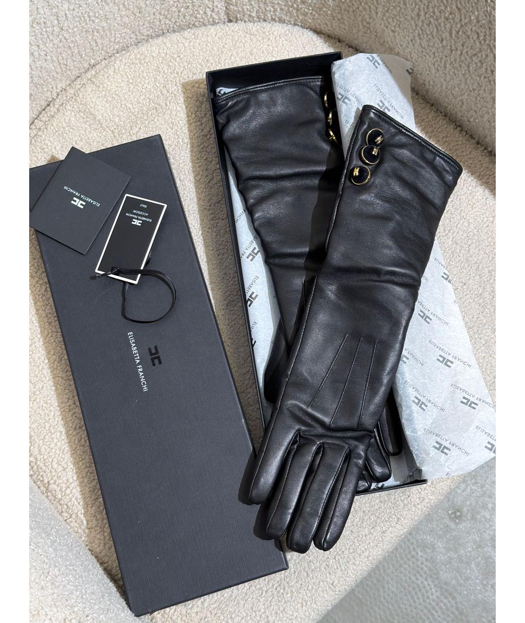 ELISABETTA FRANCHI Черные кожаные перчатки, фото 4