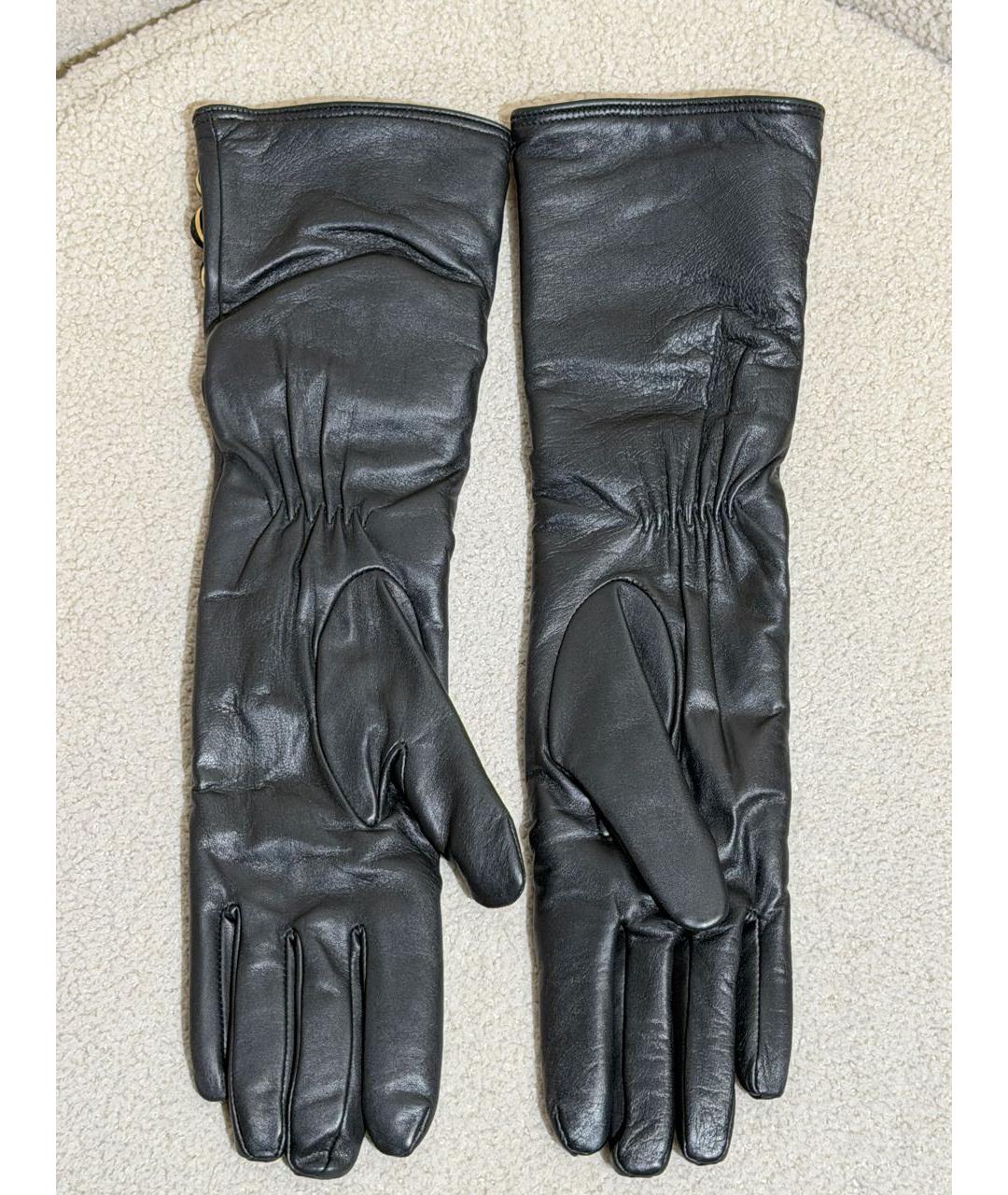 ELISABETTA FRANCHI Черные кожаные перчатки, фото 2