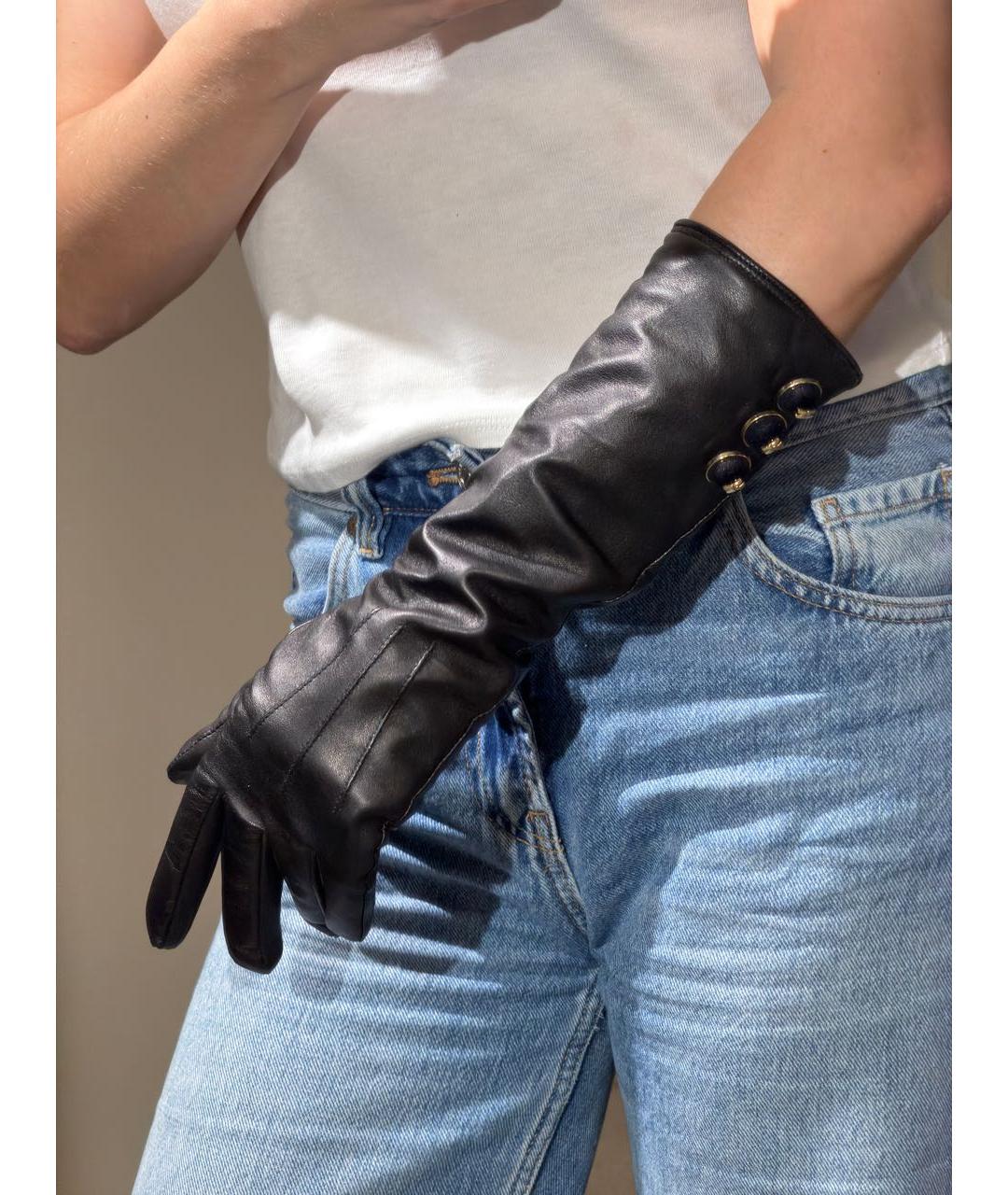 ELISABETTA FRANCHI Черные кожаные перчатки, фото 5