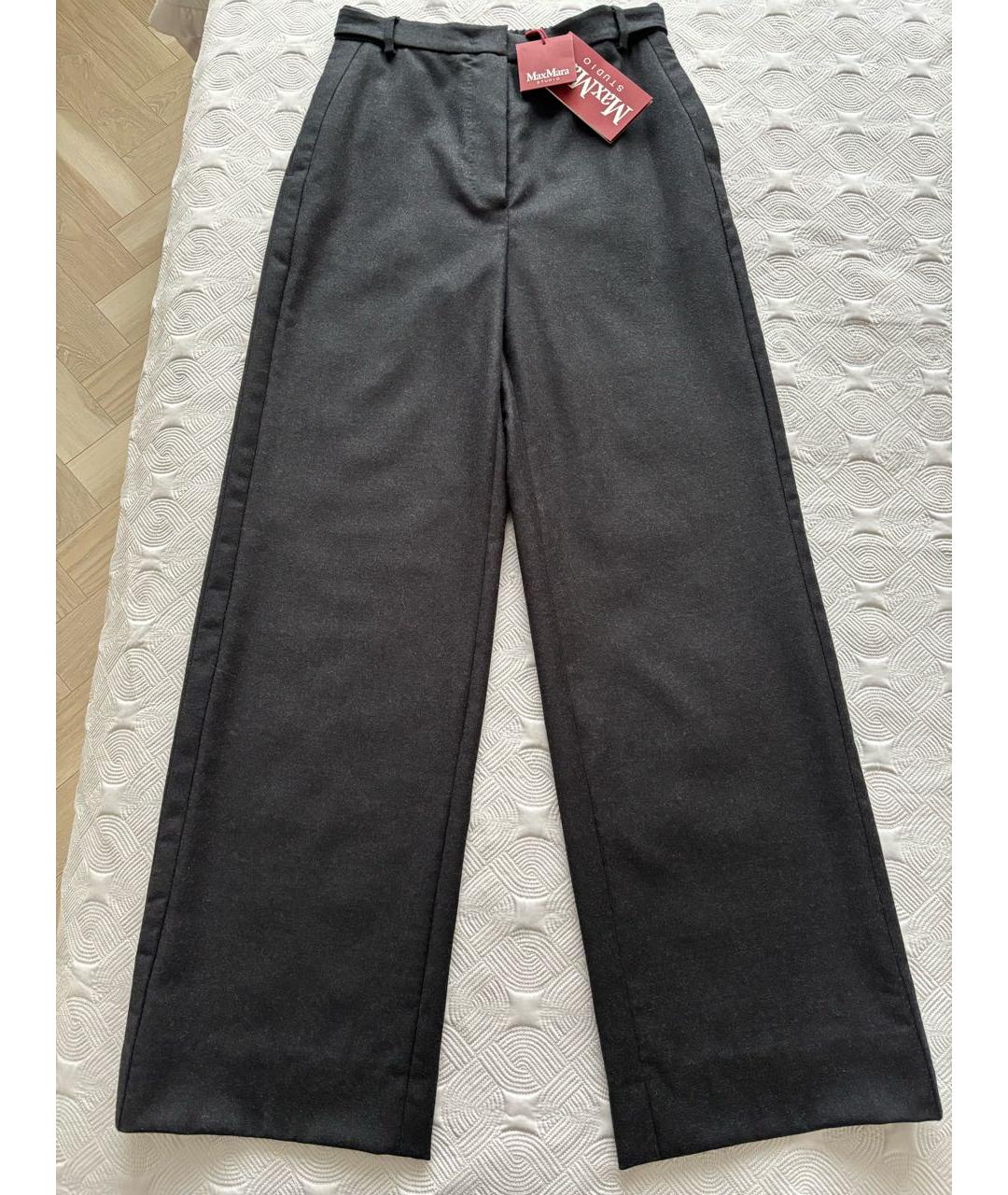 MAX MARA STUDIO Серые шерстяные брюки широкие, фото 7