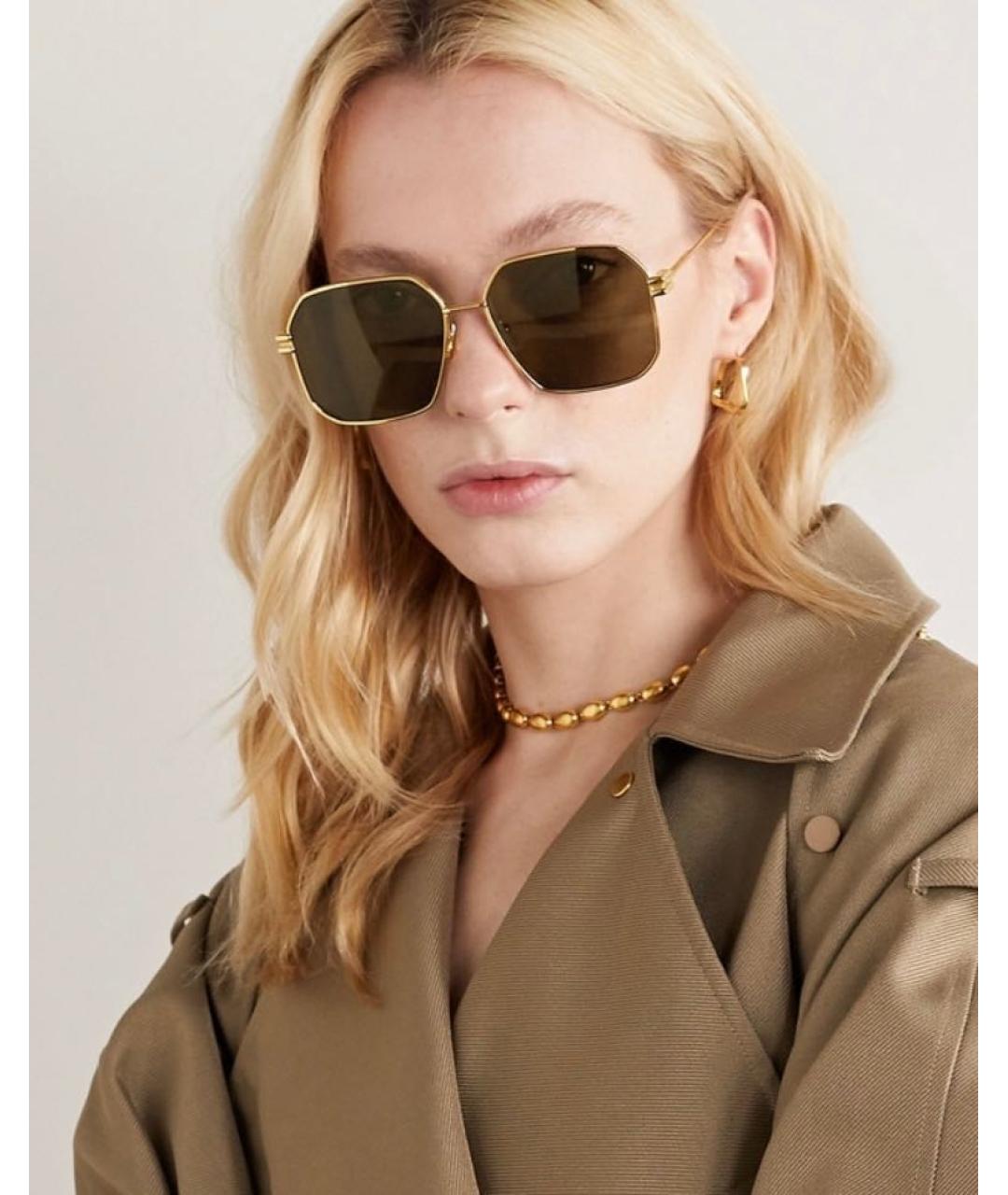 BOTTEGA VENETA Золотые металлические солнцезащитные очки, фото 5