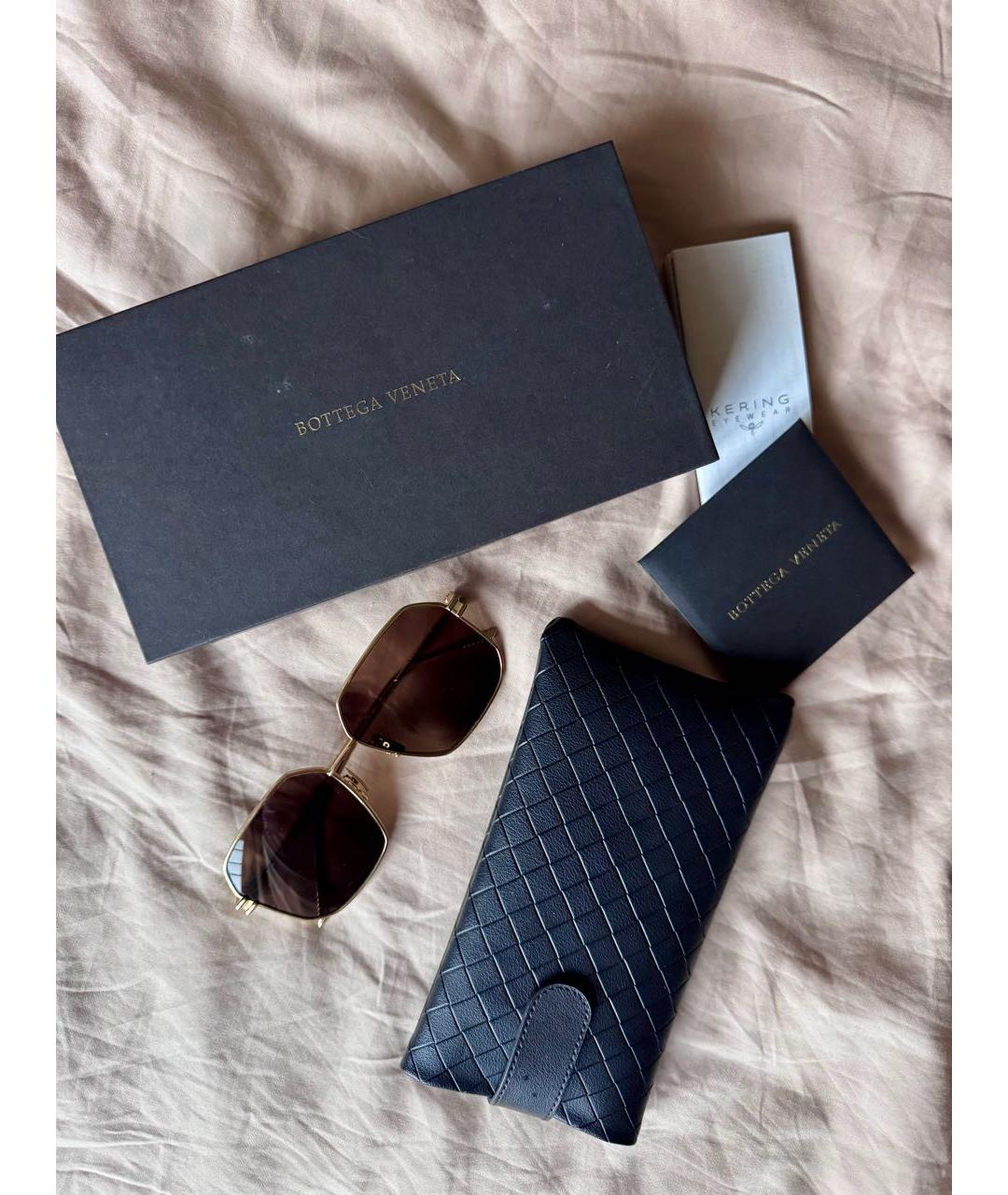 BOTTEGA VENETA Золотые металлические солнцезащитные очки, фото 2