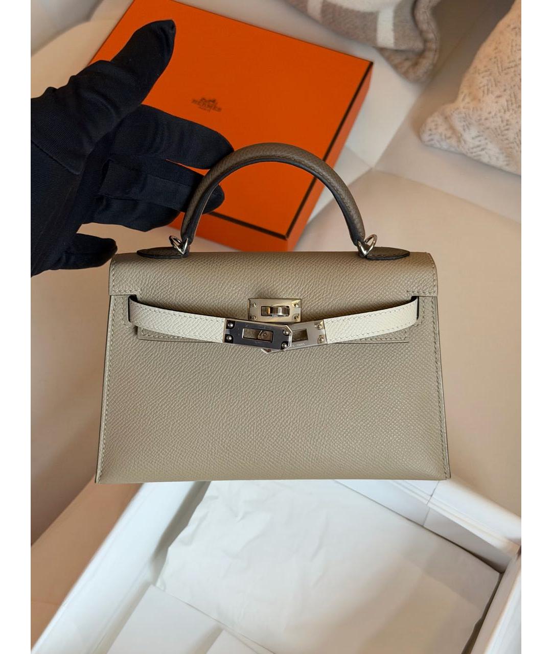HERMES Бежевая кожаная сумка с короткими ручками, фото 6