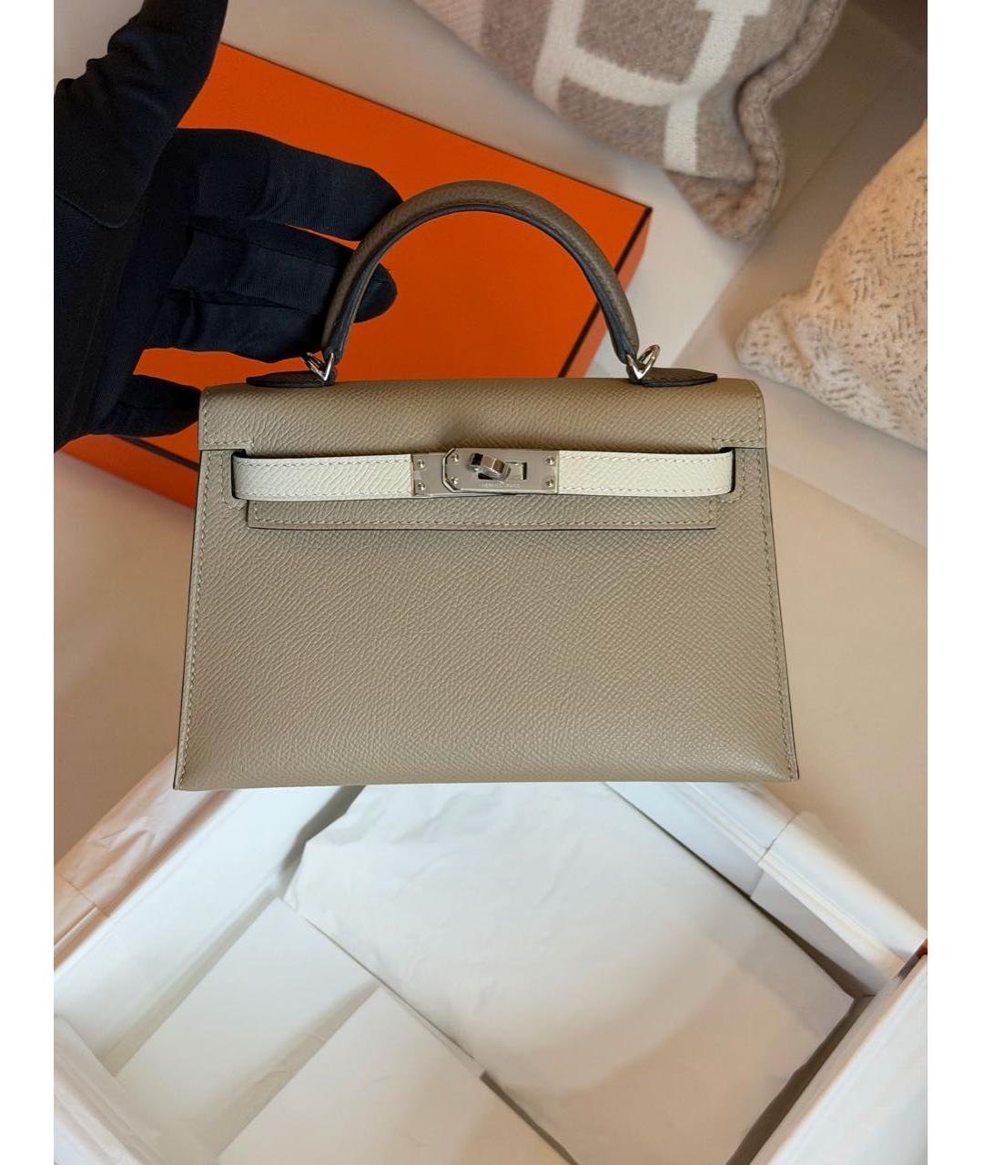 HERMES Бежевая кожаная сумка с короткими ручками, фото 7