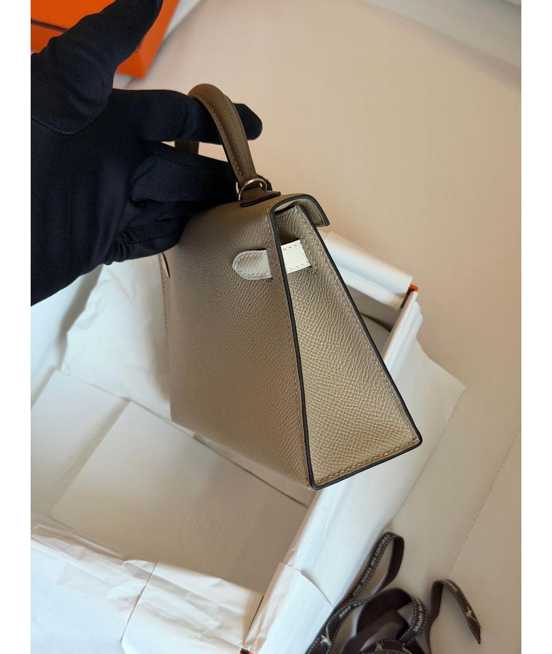HERMES Бежевая кожаная сумка с короткими ручками, фото 5