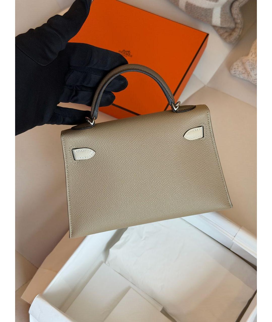 HERMES Бежевая кожаная сумка с короткими ручками, фото 4