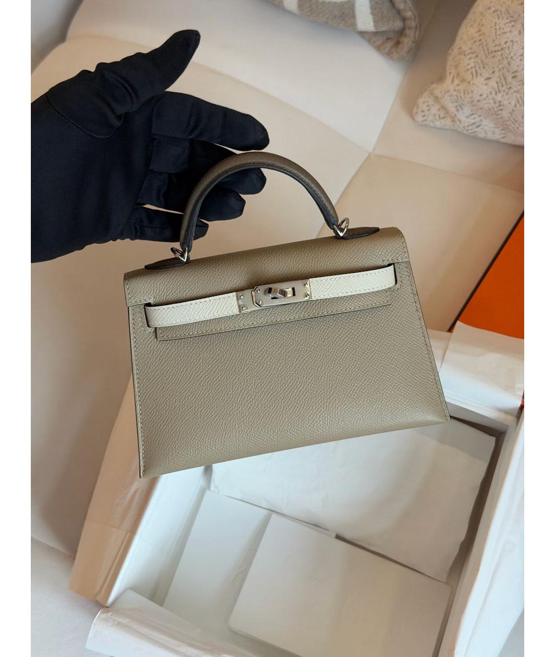 HERMES Бежевая кожаная сумка с короткими ручками, фото 2