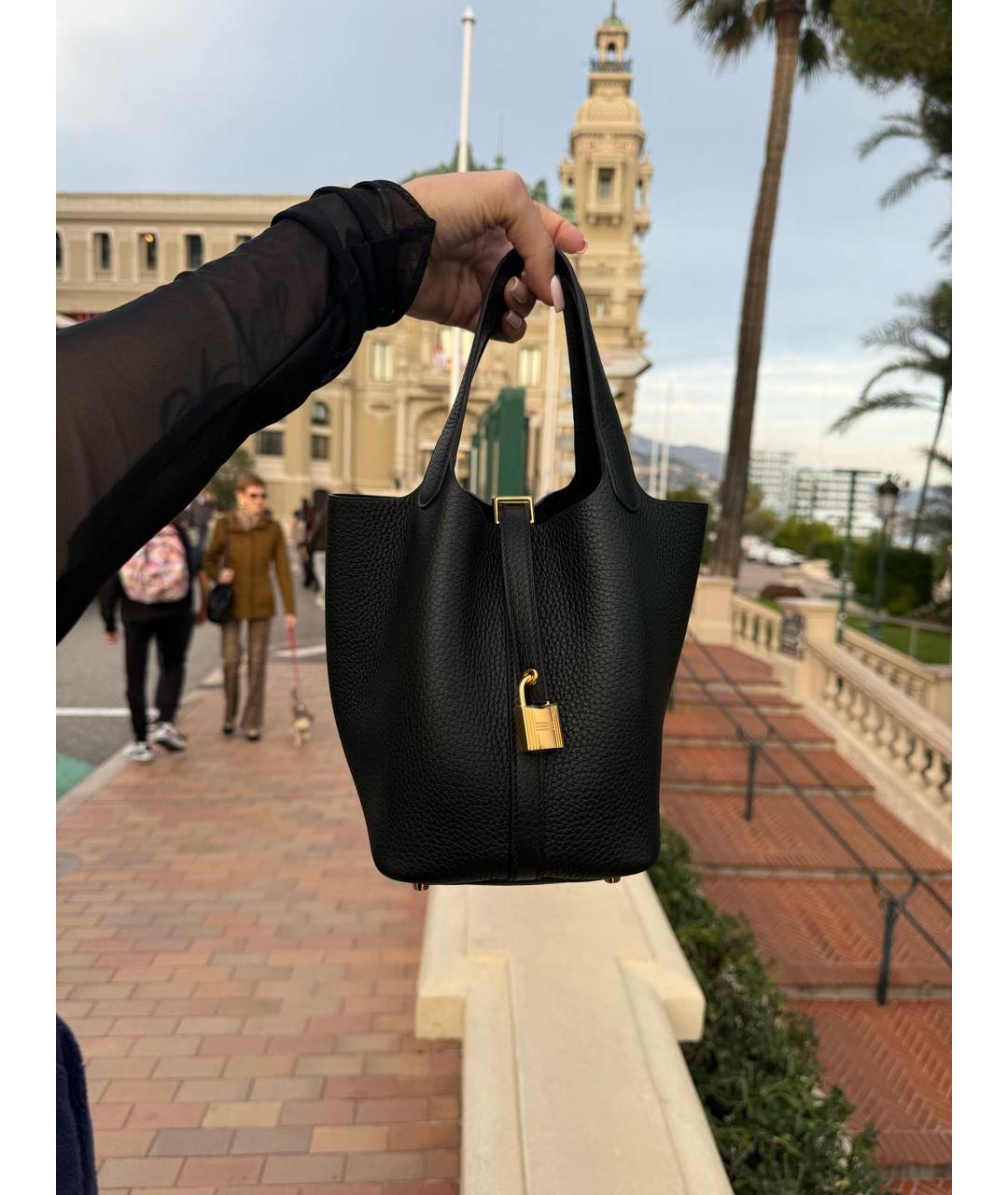 HERMES Черная кожаная сумка с короткими ручками, фото 3