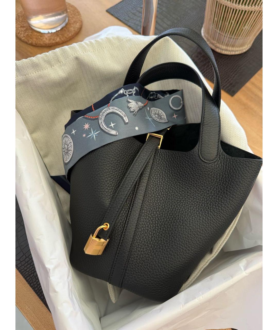 HERMES Черная кожаная сумка с короткими ручками, фото 2