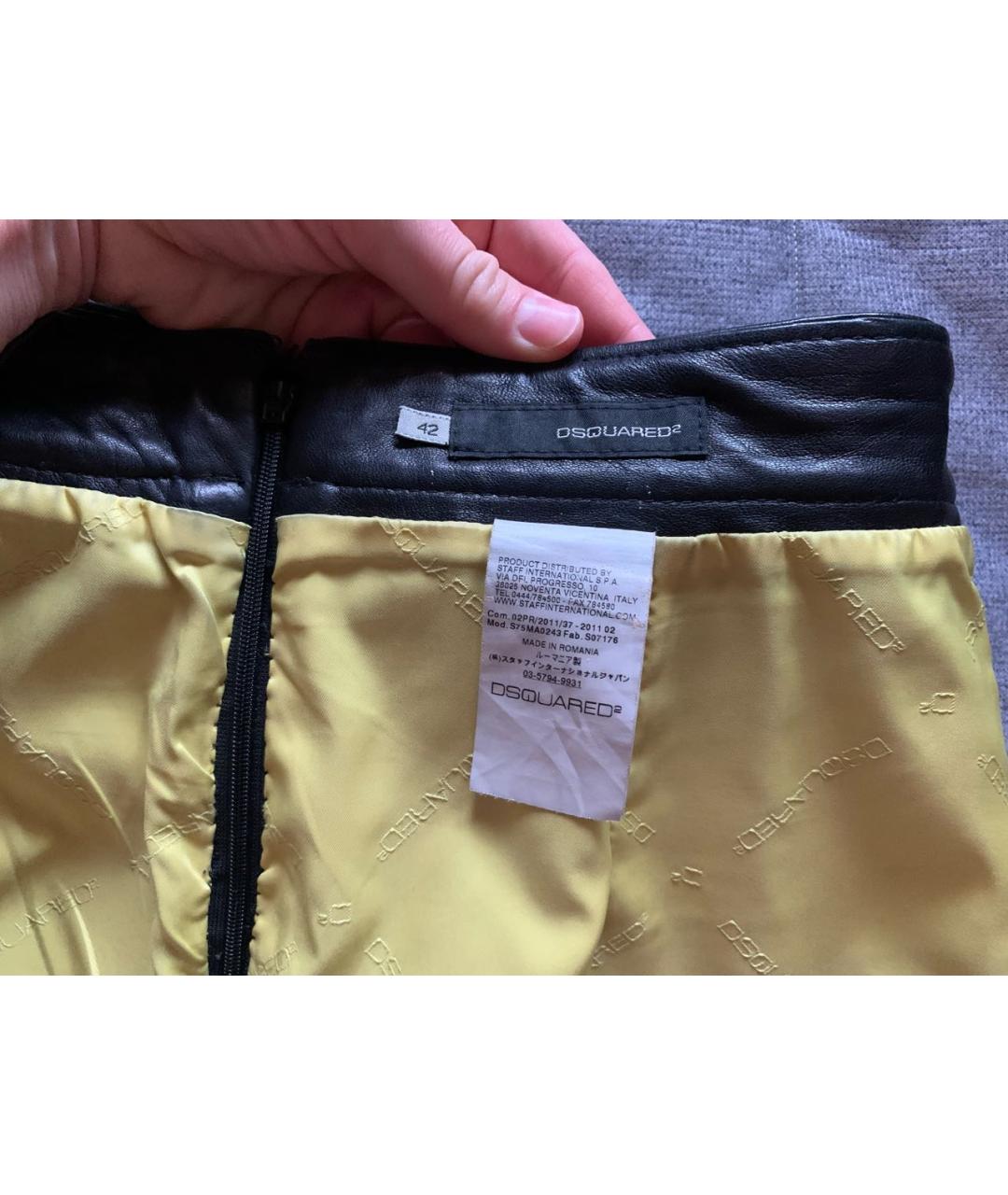 DSQUARED2 Черная кожаная юбка миди, фото 3