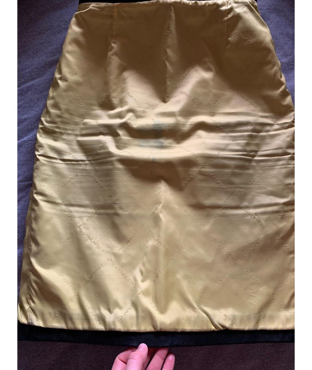 DSQUARED2 Черная кожаная юбка миди, фото 7