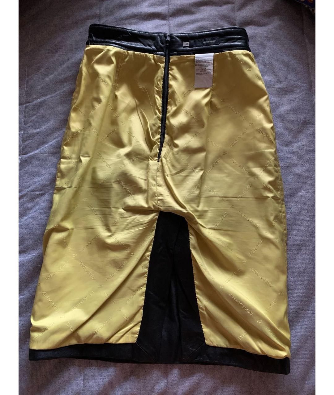 DSQUARED2 Черная кожаная юбка миди, фото 4