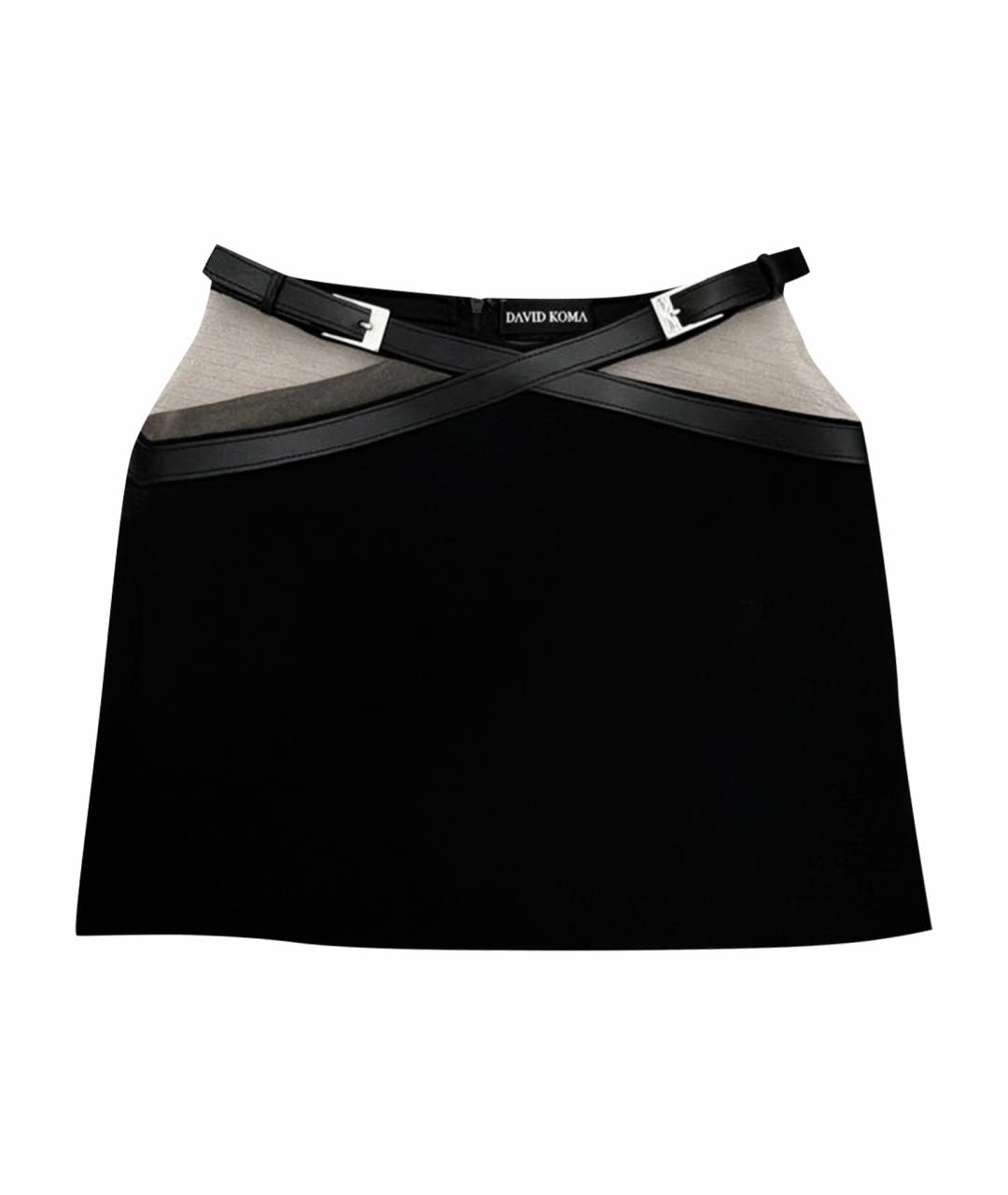 DAVID KOMA Черная ацетатная юбка мини, фото 1