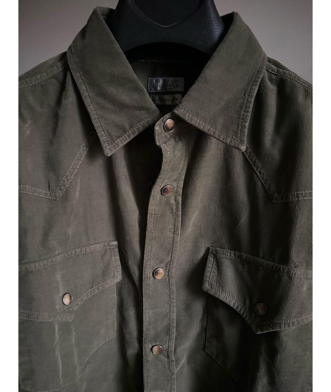 BRUNELLO CUCINELLI Хаки хлопковая кэжуал рубашка, фото 3