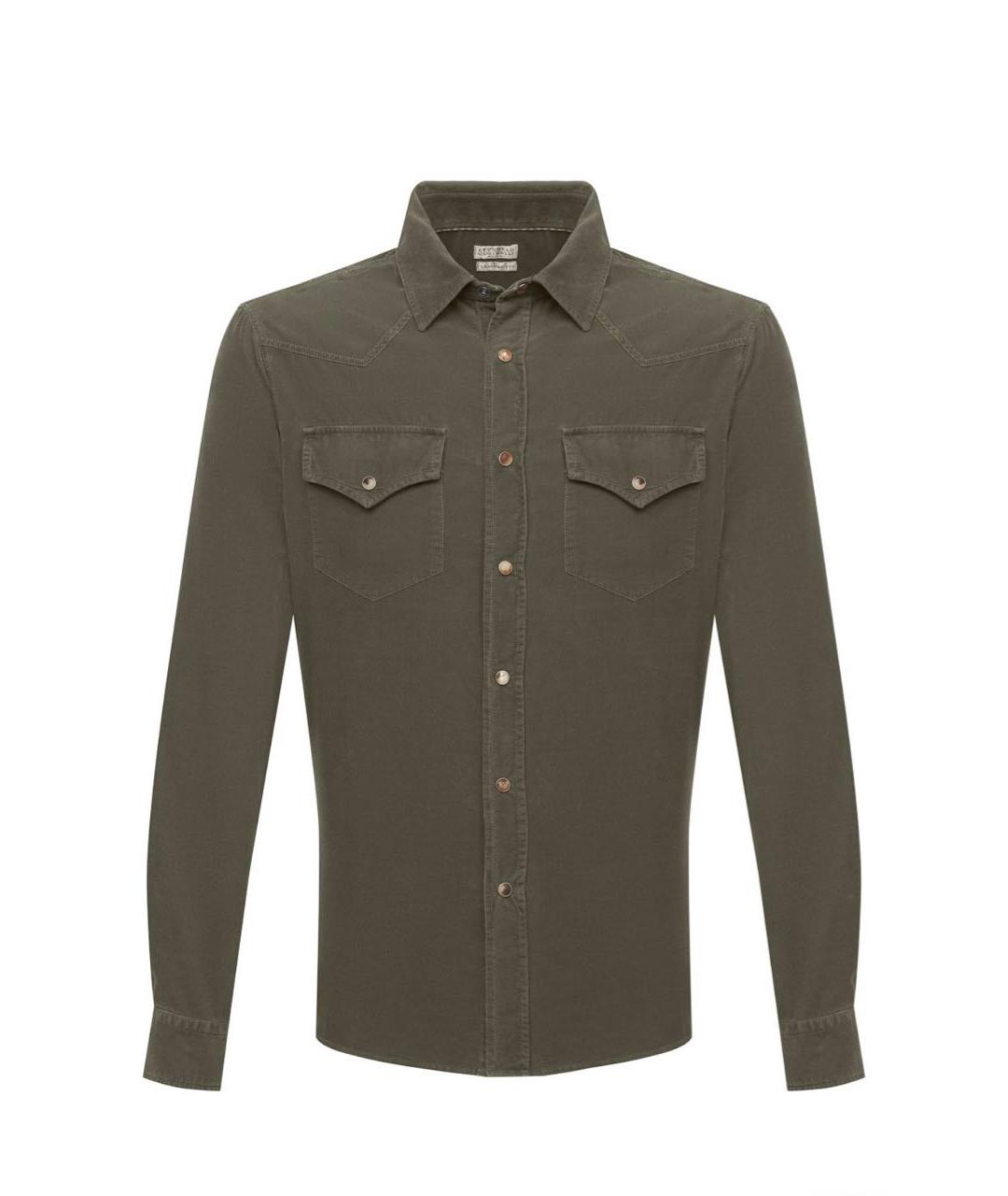 BRUNELLO CUCINELLI Хаки хлопковая кэжуал рубашка, фото 5