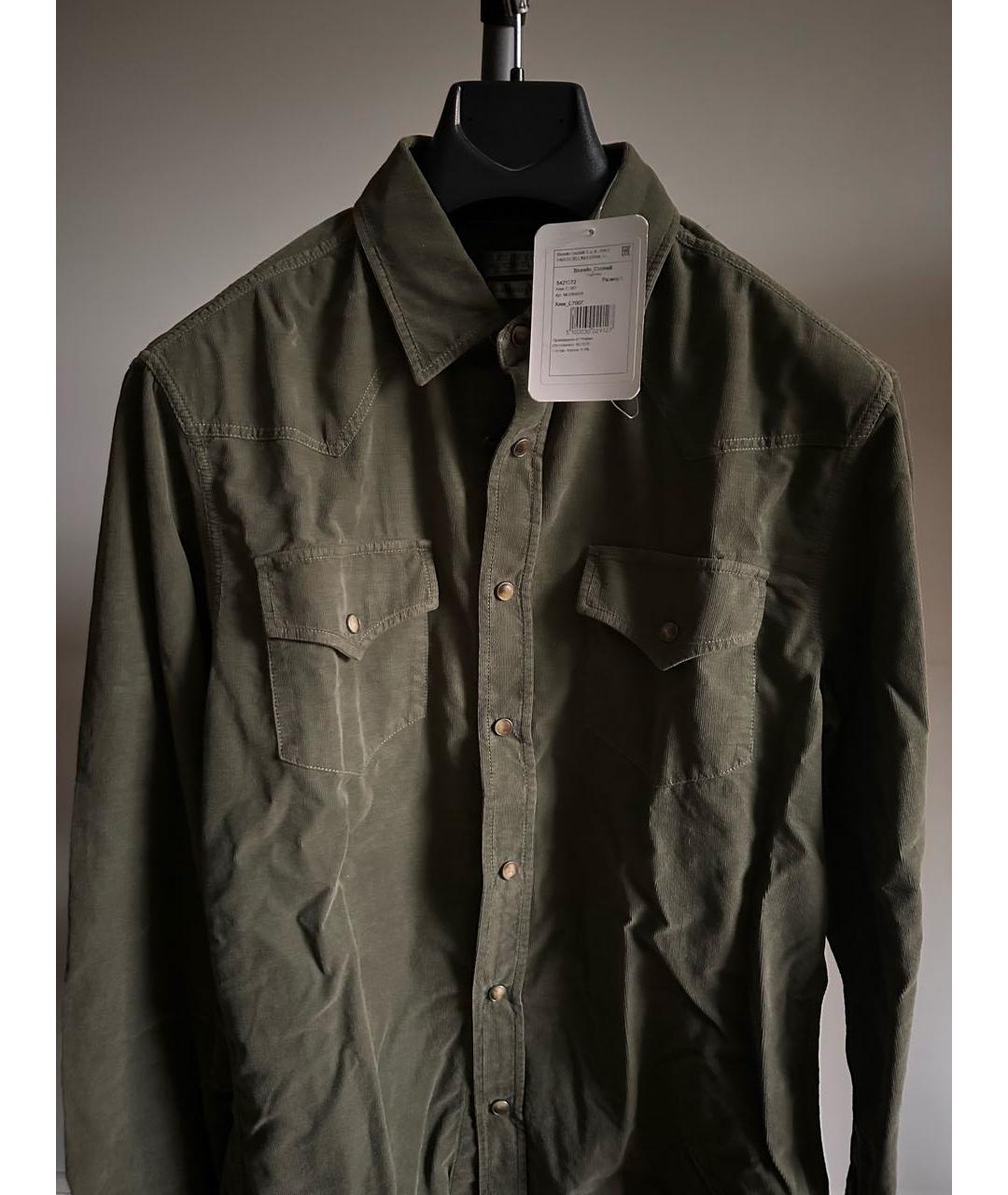 BRUNELLO CUCINELLI Хаки хлопковая кэжуал рубашка, фото 4