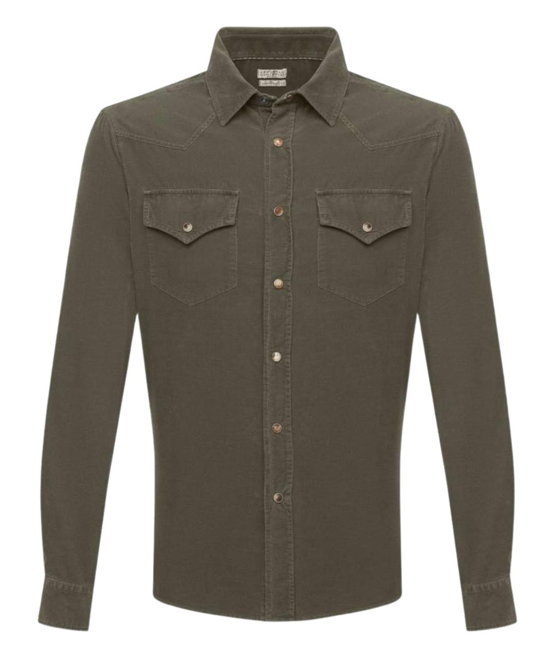 BRUNELLO CUCINELLI Хаки хлопковая кэжуал рубашка, фото 1