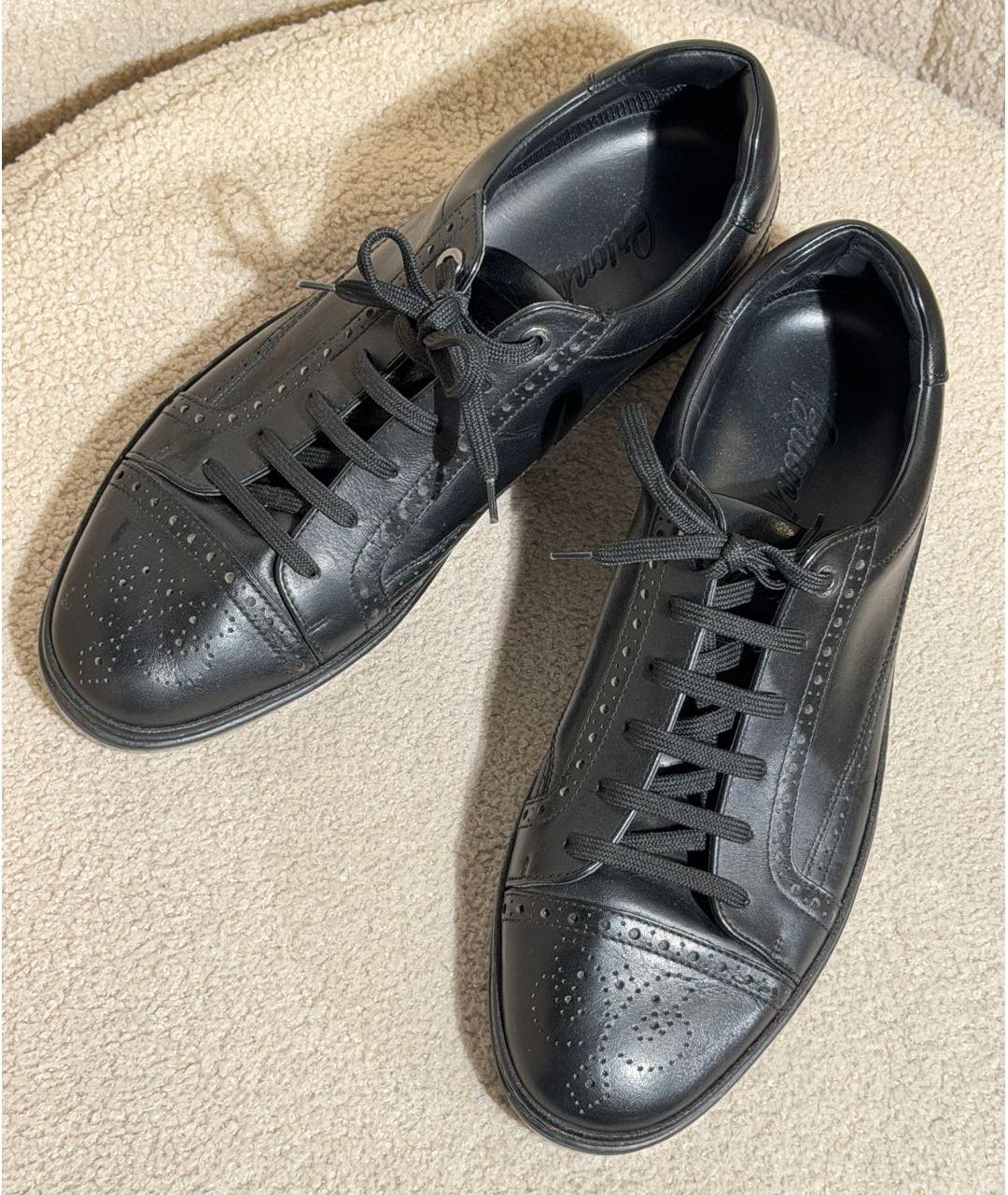 BRIONI Черные кожаные низкие кроссовки / кеды, фото 2