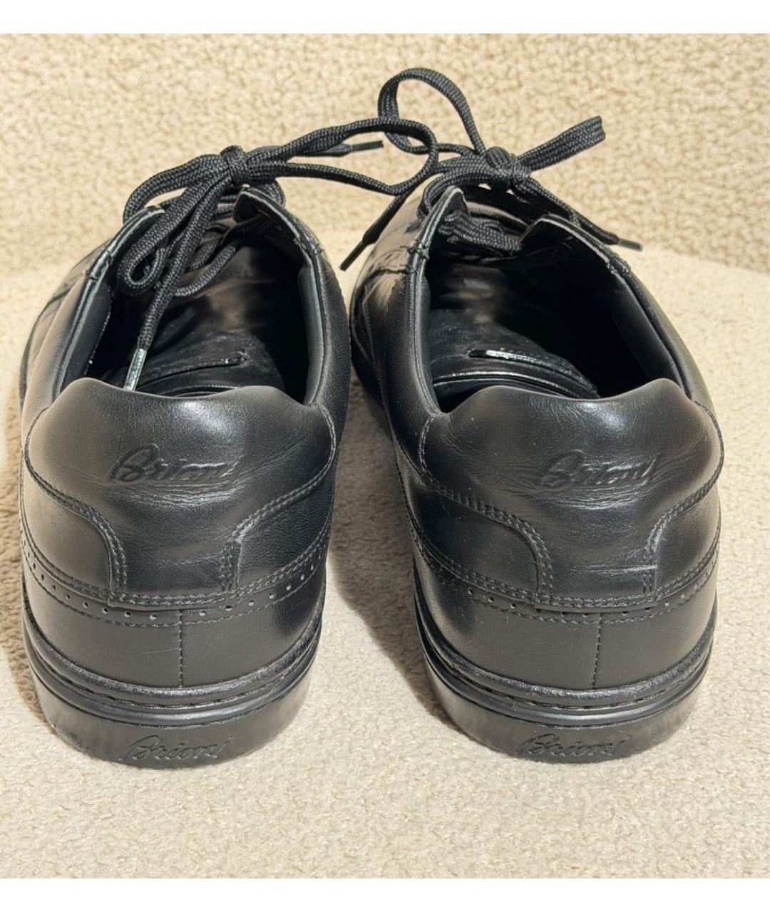 BRIONI Черные кожаные низкие кроссовки / кеды, фото 4