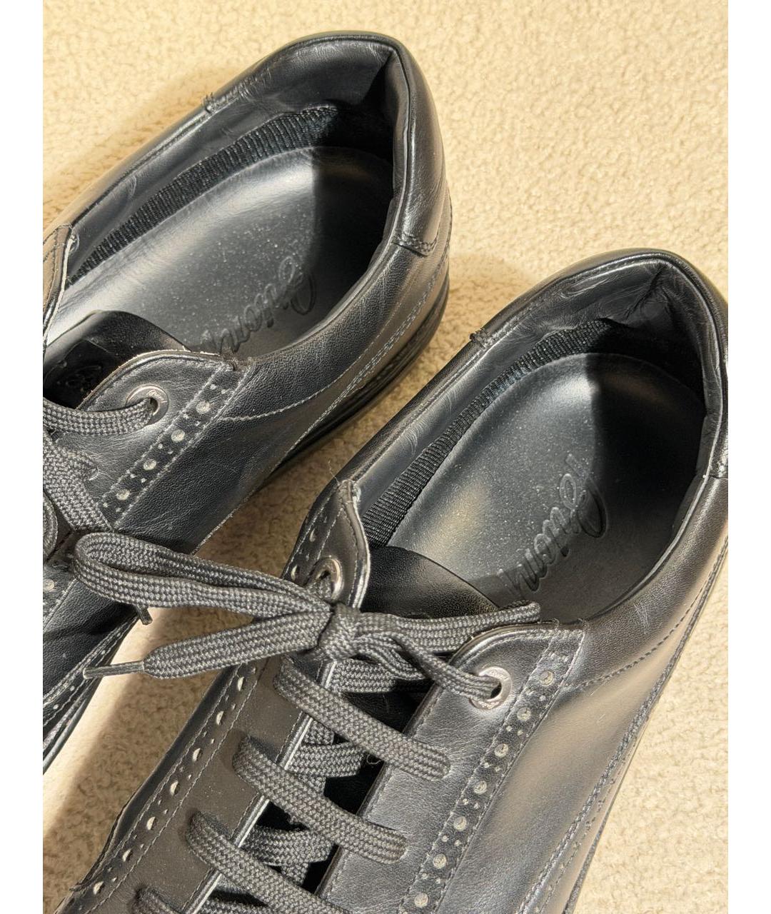 BRIONI Черные кожаные низкие кроссовки / кеды, фото 3