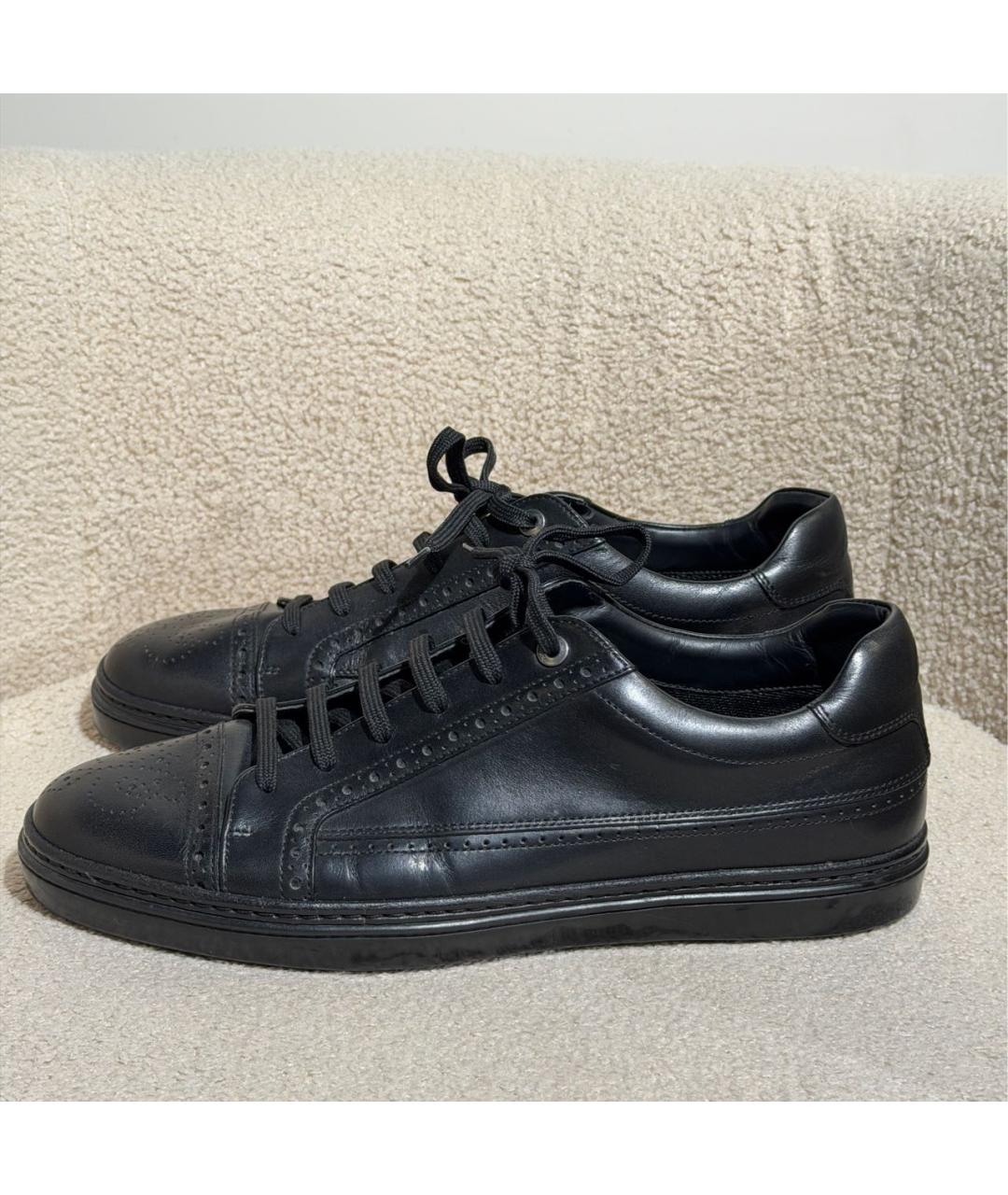 BRIONI Черные кожаные низкие кроссовки / кеды, фото 6