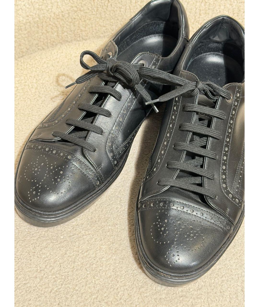 BRIONI Черные кожаные низкие кроссовки / кеды, фото 5