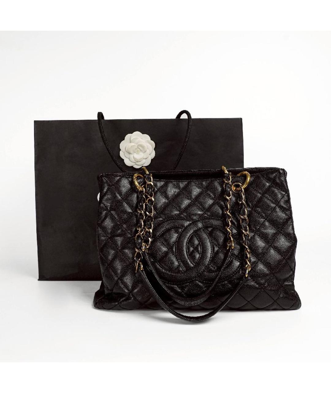 CHANEL Черная кожаная сумка тоут, фото 4